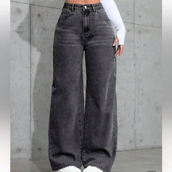 Casual Faded High Waist Wide Leg Jeans - Picture 1 of 6